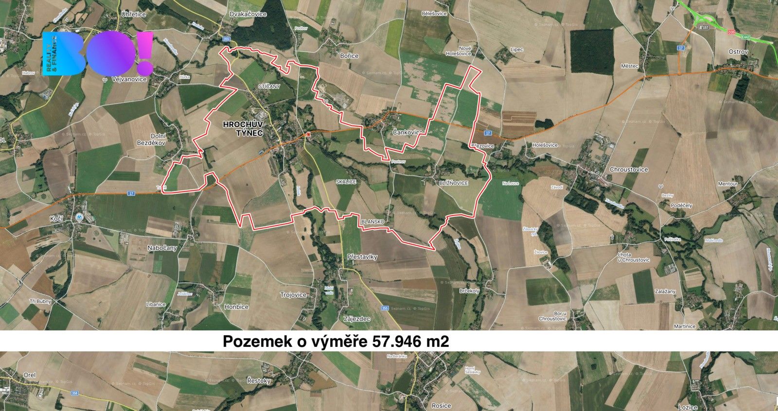 Prodej zemědělský pozemek - Hrochův Týnec, 57 946 m²