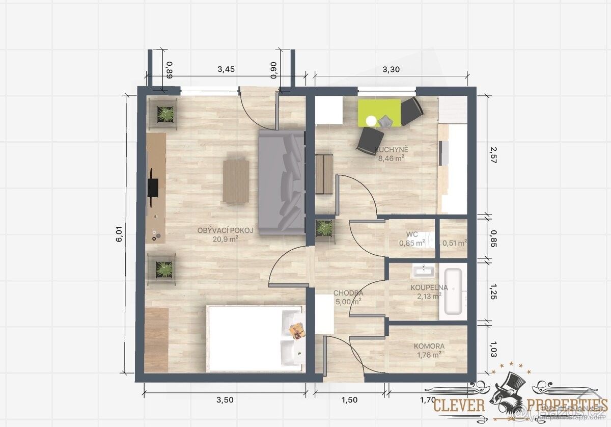 Pronájem byt 1+1 - Chrudim, 537 05, 43 m²