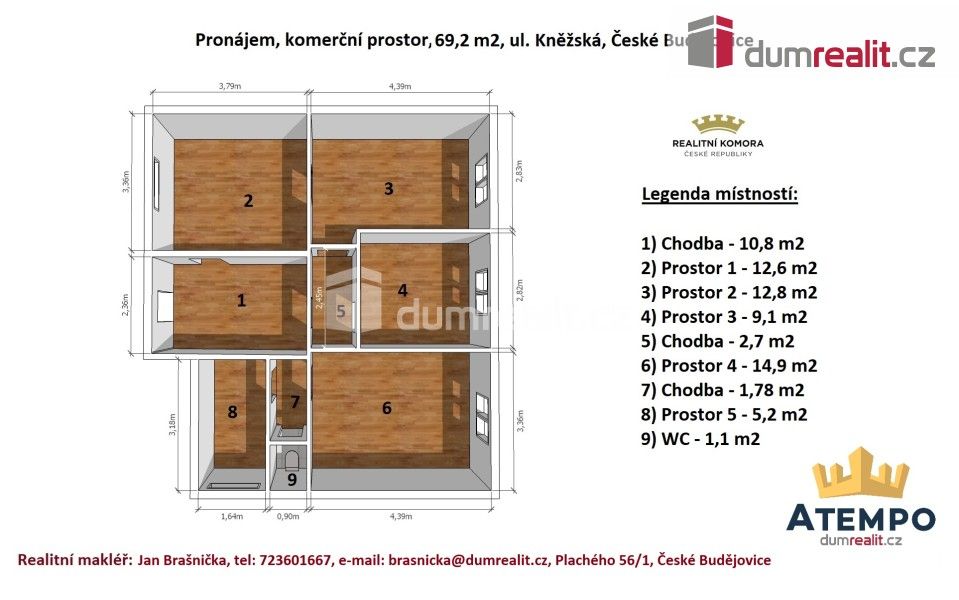 Pronájem kancelář - Kněžská, České Budějovice, 69 m²