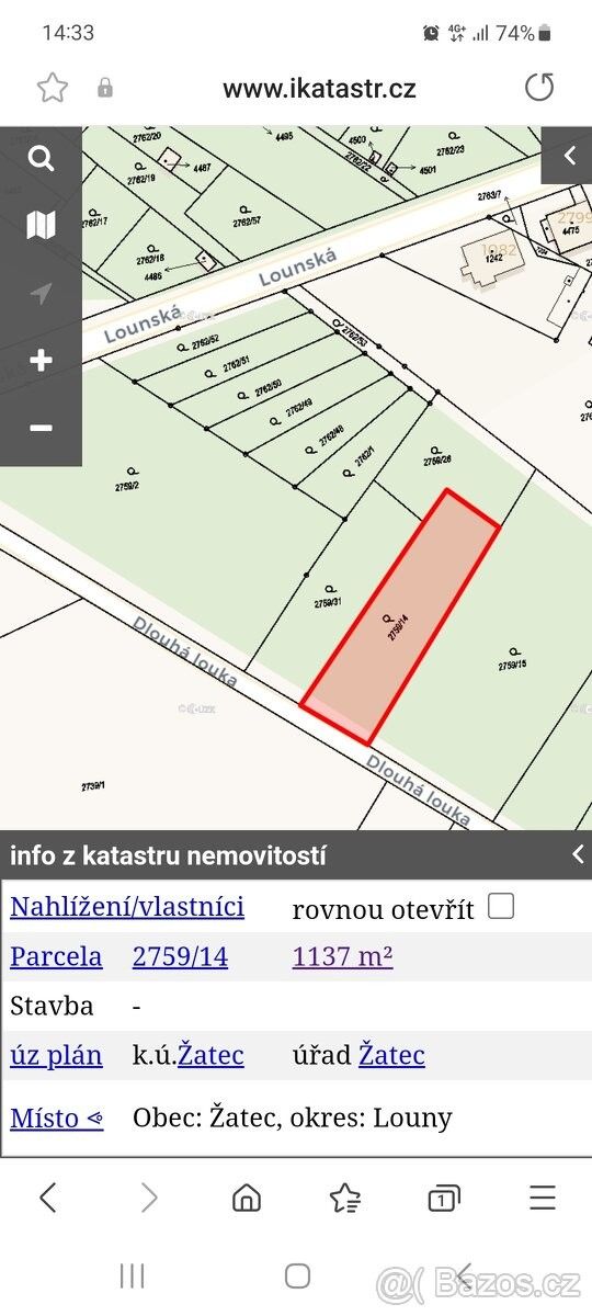 Prodej pozemek - Žatec, 438 01, 1 137 m²