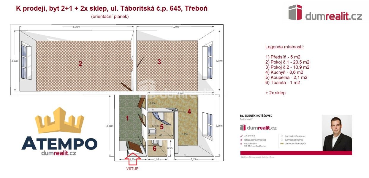 Prodej byt 2+1 - Táboritská, Třeboň, 55 m²