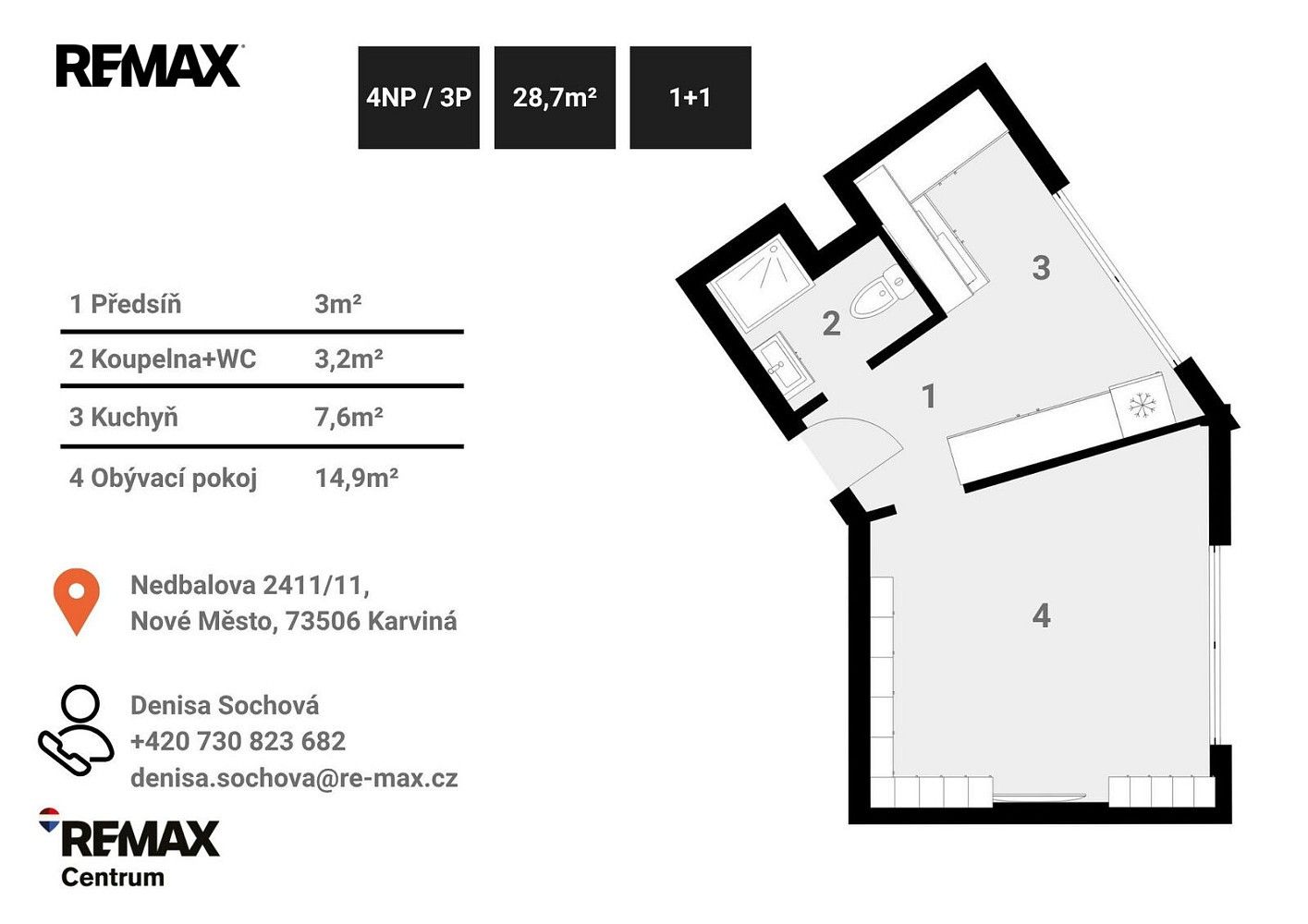 Byt 1+1 · 29 m² · Nedbalova, Karviná - Nové Město - 3