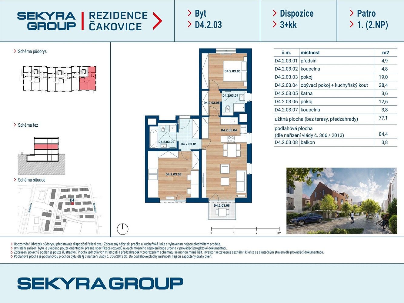 Prodej byt 3+kk - Praha - Čakovice, okres Praha 18, Hlavní město Praha, 77 m² - 2