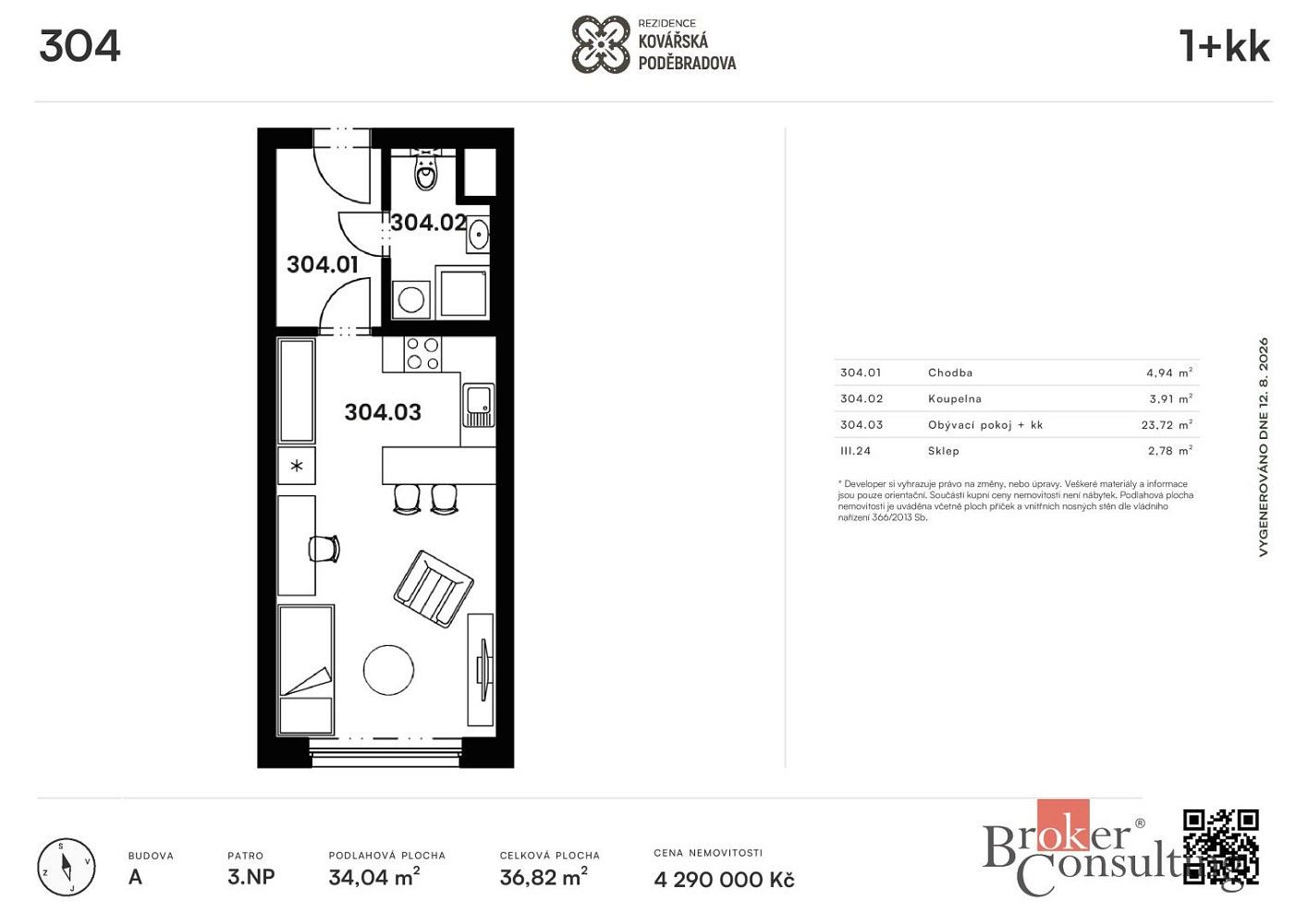 Byt 1+kk · 37 m² · Poděbradova, Plzeň - Jižní Předměstí - 3