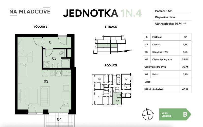 Prodej byt 1+kk - Mladcová, Zlín, 40 m²