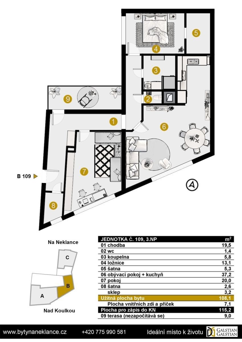 3+kk, Nad Koulkou, Praha - Smíchov, 110 m² - 1
