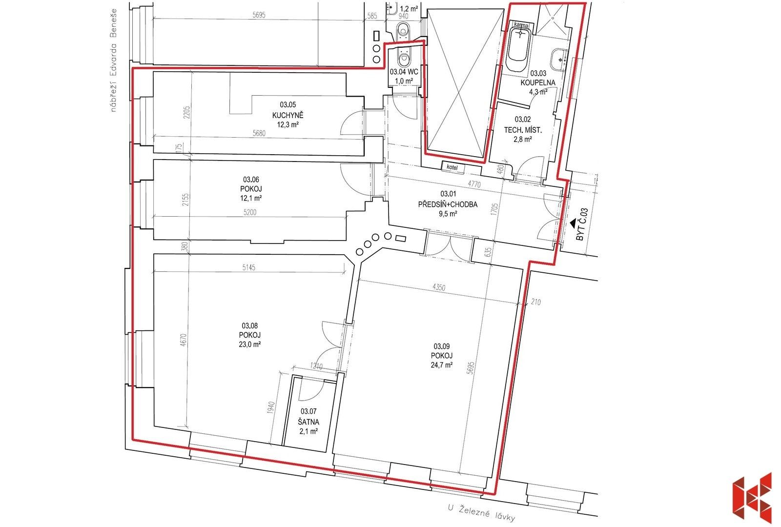 3+1, U železné lávky 610, Praha Malá Strana, 94 m² - 2