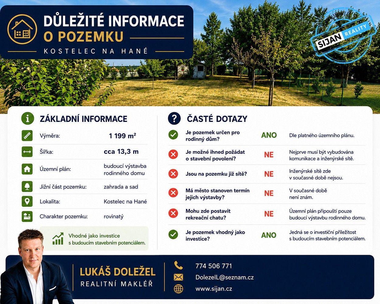 Pozemky pro bydlení, Kostelec na Hané, okres Prostějov, Olomoucký kraj - 2