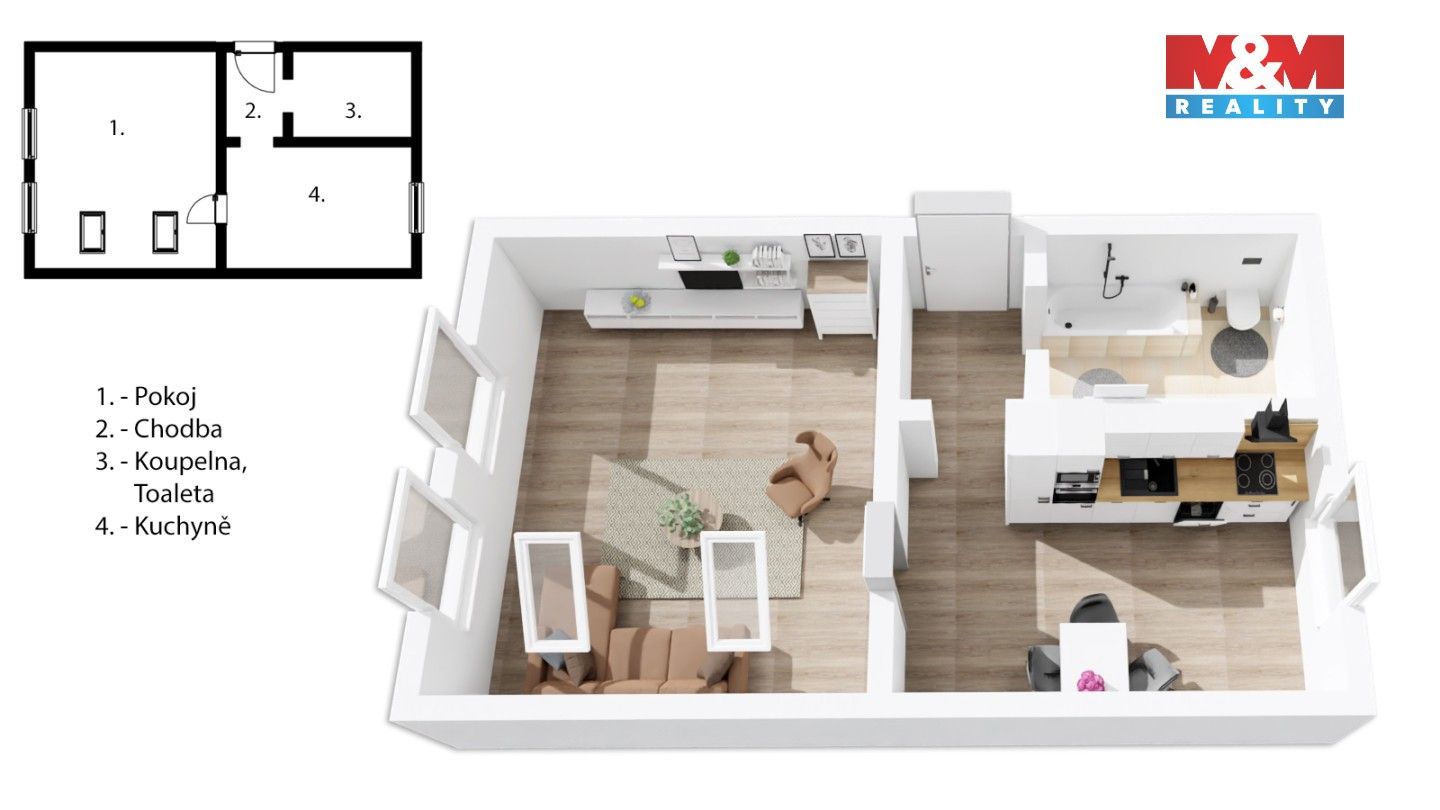Pronájem byt 1+1 - Spojenců, Úpice, 39 m²