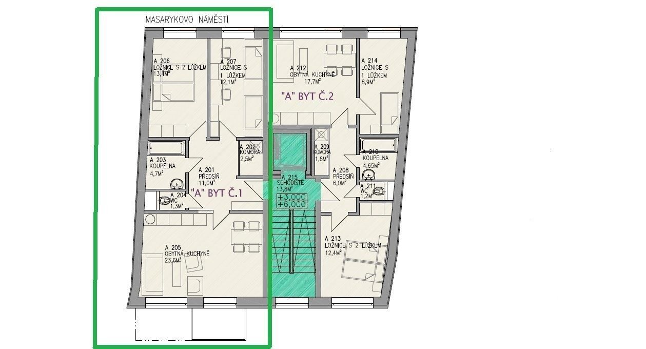 3+kk, Masarykovo náměstí 47, Bystřice nad Pernštejnem, 66 m² - 2