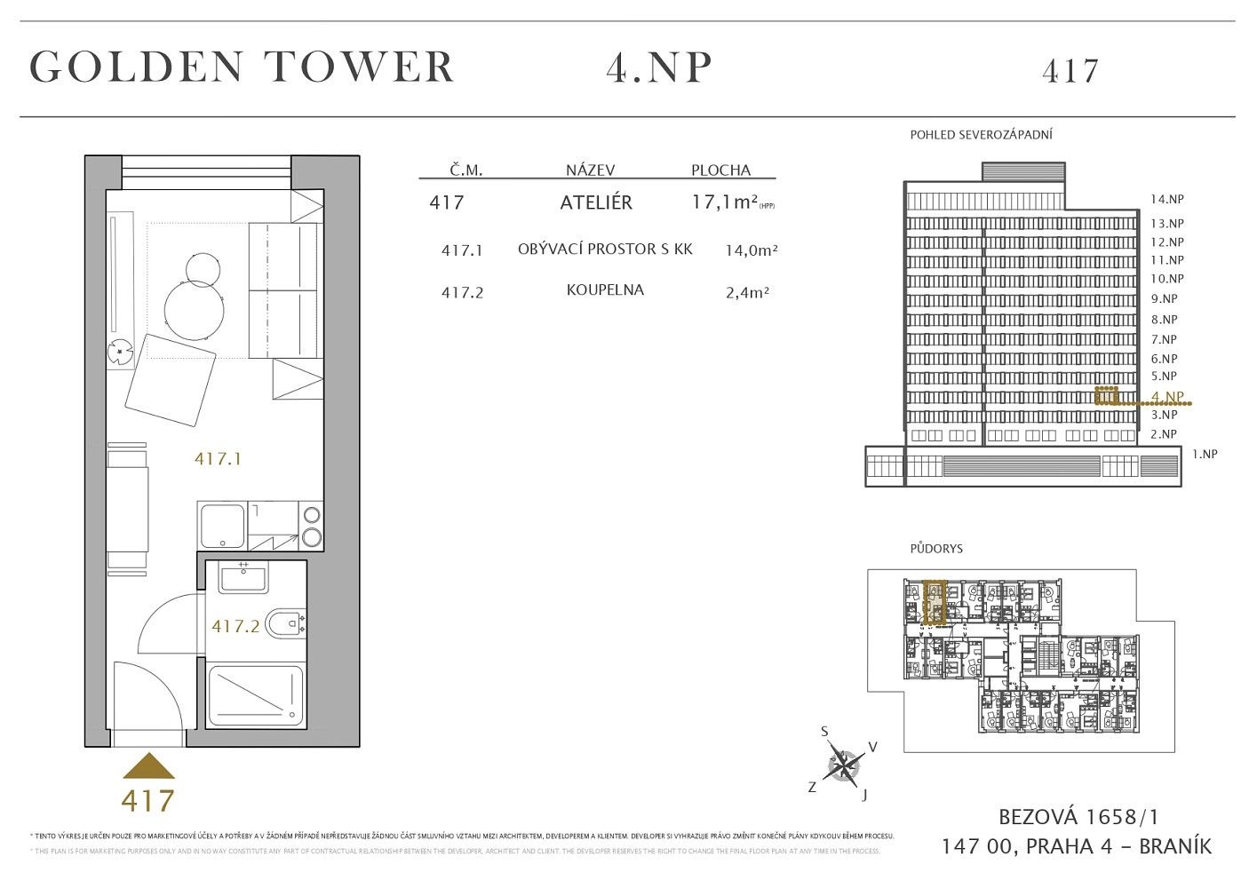Byt 1+kk · 17,1 m² · Bezová, Praha 4 - Braník - 3