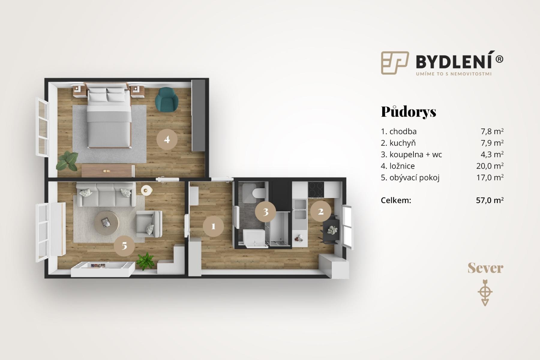 Byt 2+1 · 57 m² · Vítězslava Nezvala, Most - 2
