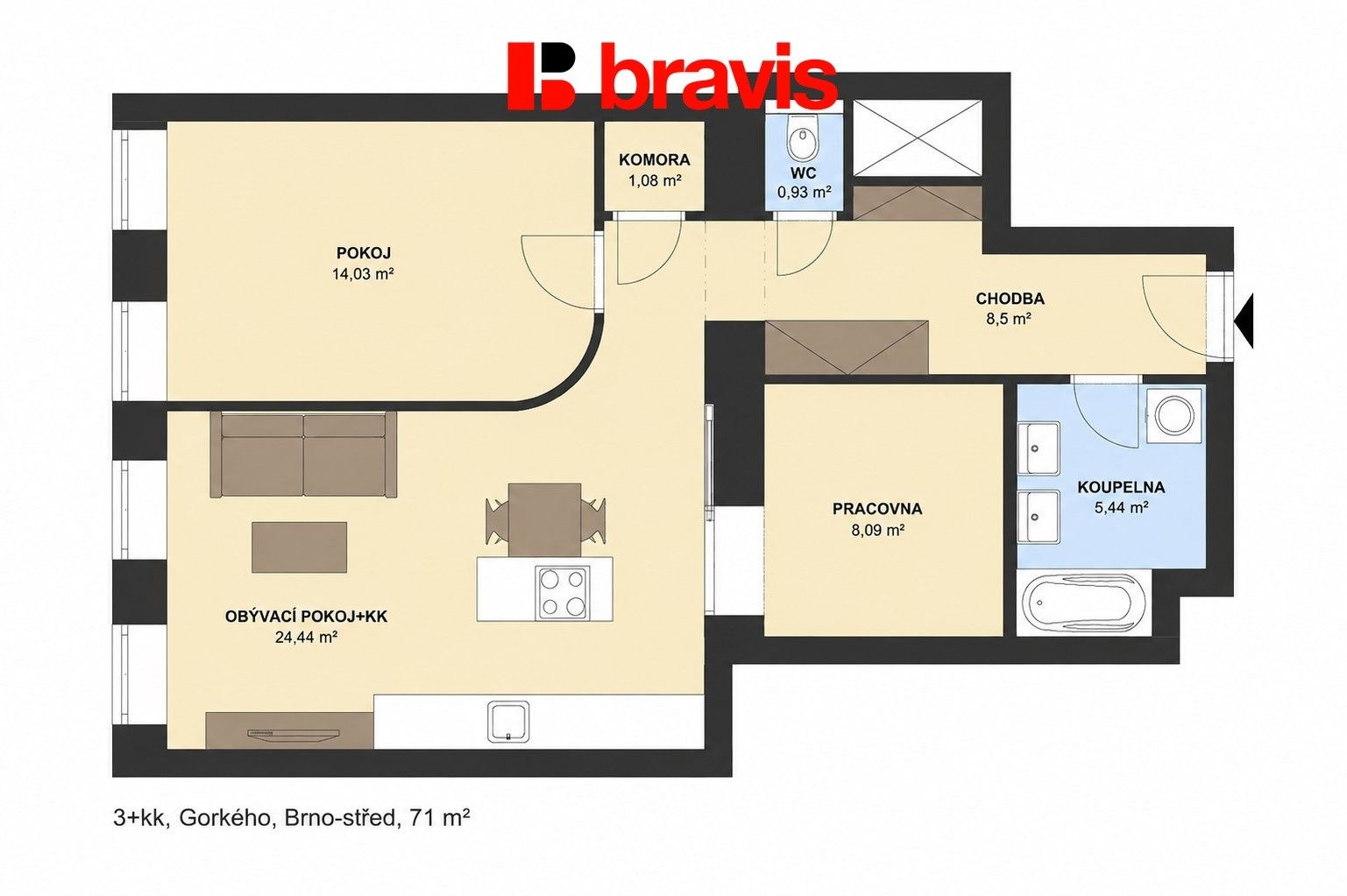 Prodej byt 3+kk - Gorkého 94, Brno Veveří, 71 m² - 5