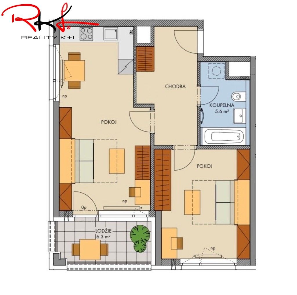 2+kk, náměstí Olgy Scheinpflugové, Praha Hlubočepy, 61 m² - 2