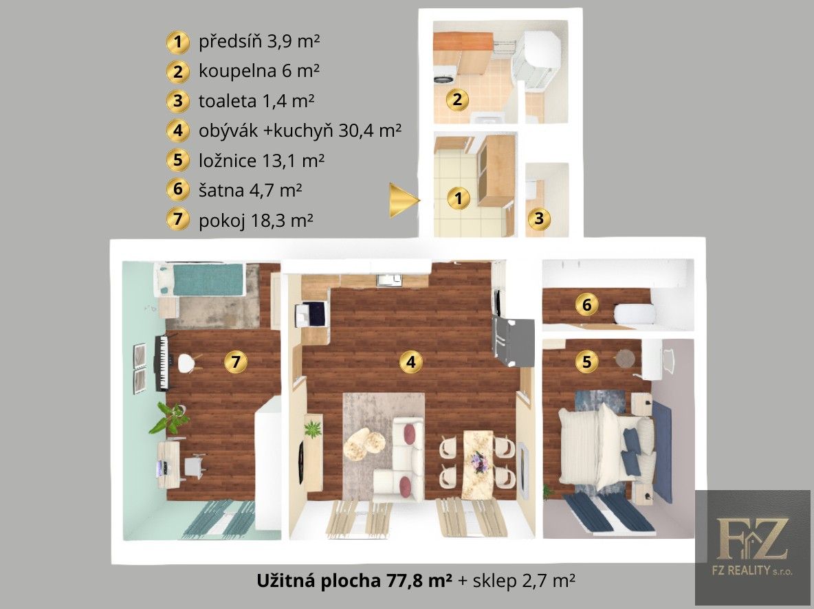 Byt 3+kk · 78 m² · 9. května 640, Tábor - 3