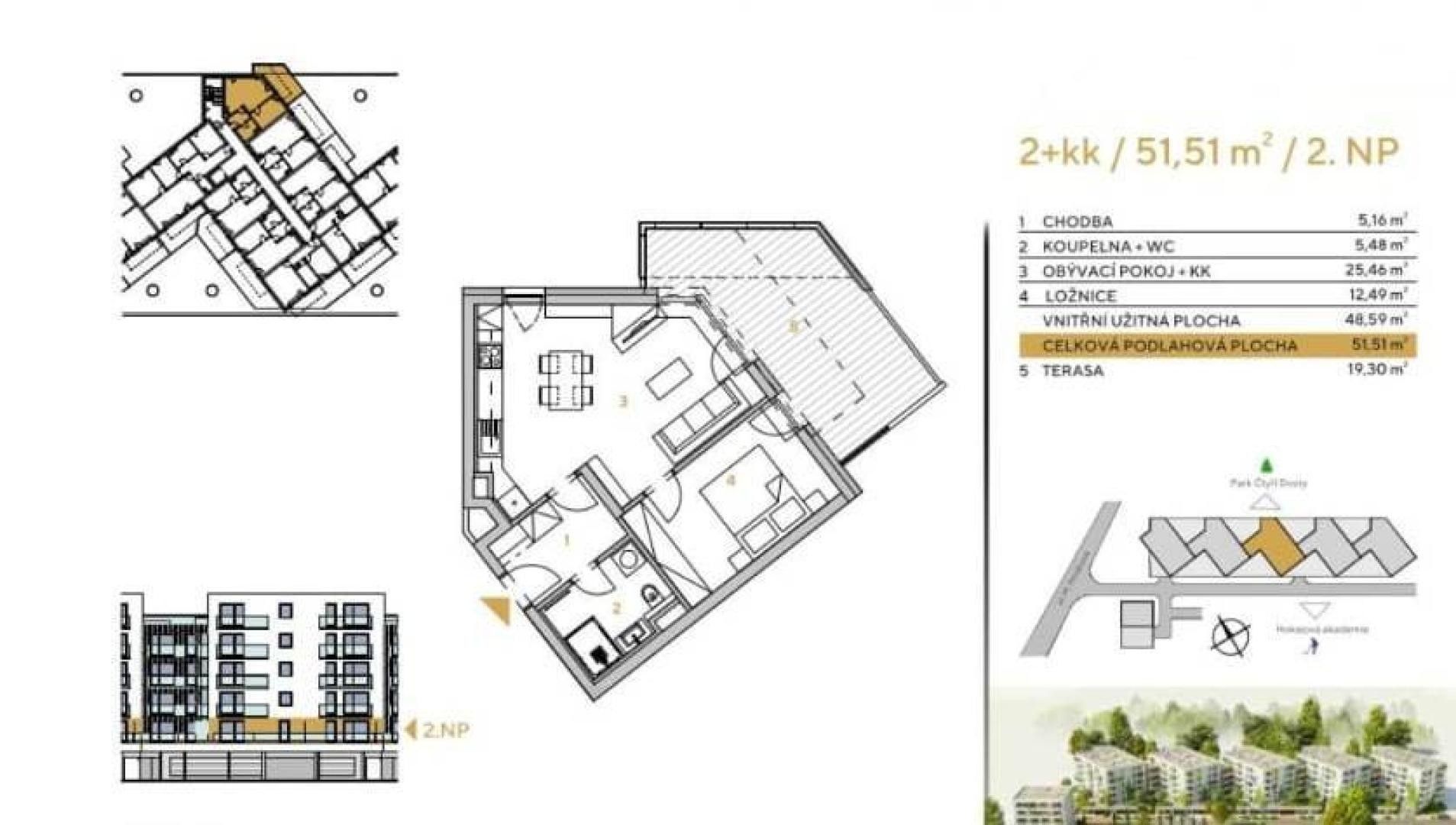 2+kk, Poručíka Vondráška, České Budějovice 2, 51 m² - 2