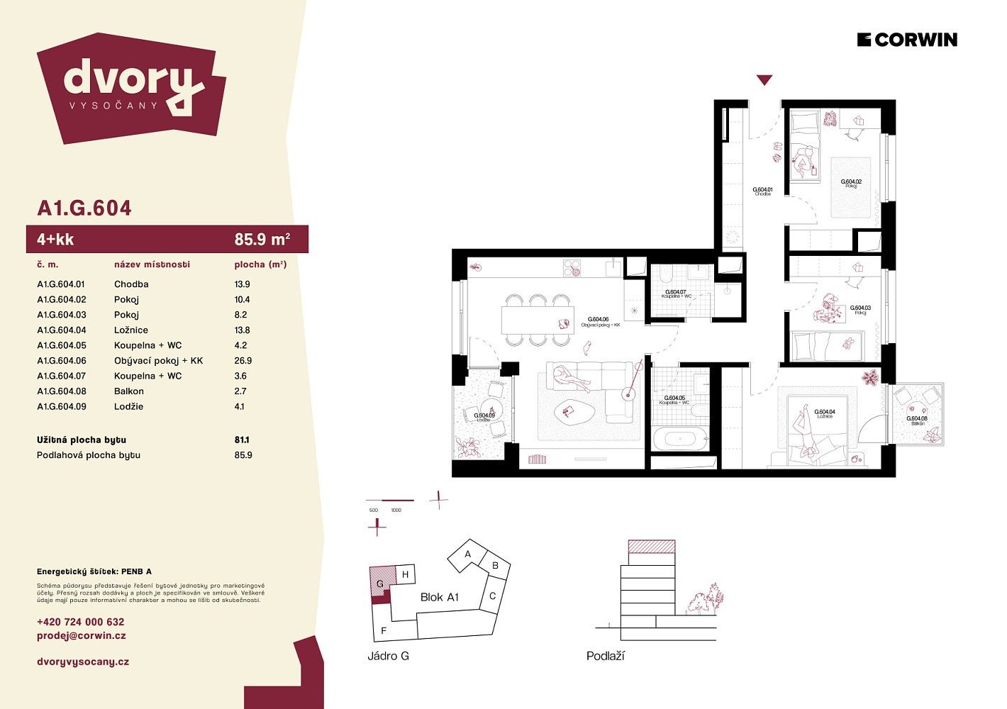 4+kk, K Žižkovu, Praha 9 - Vysočany, 86 m² - 2