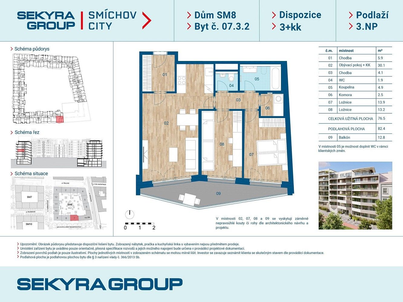 3+kk, Šiklové, Praha 5 - Smíchov, 76 m² - 2