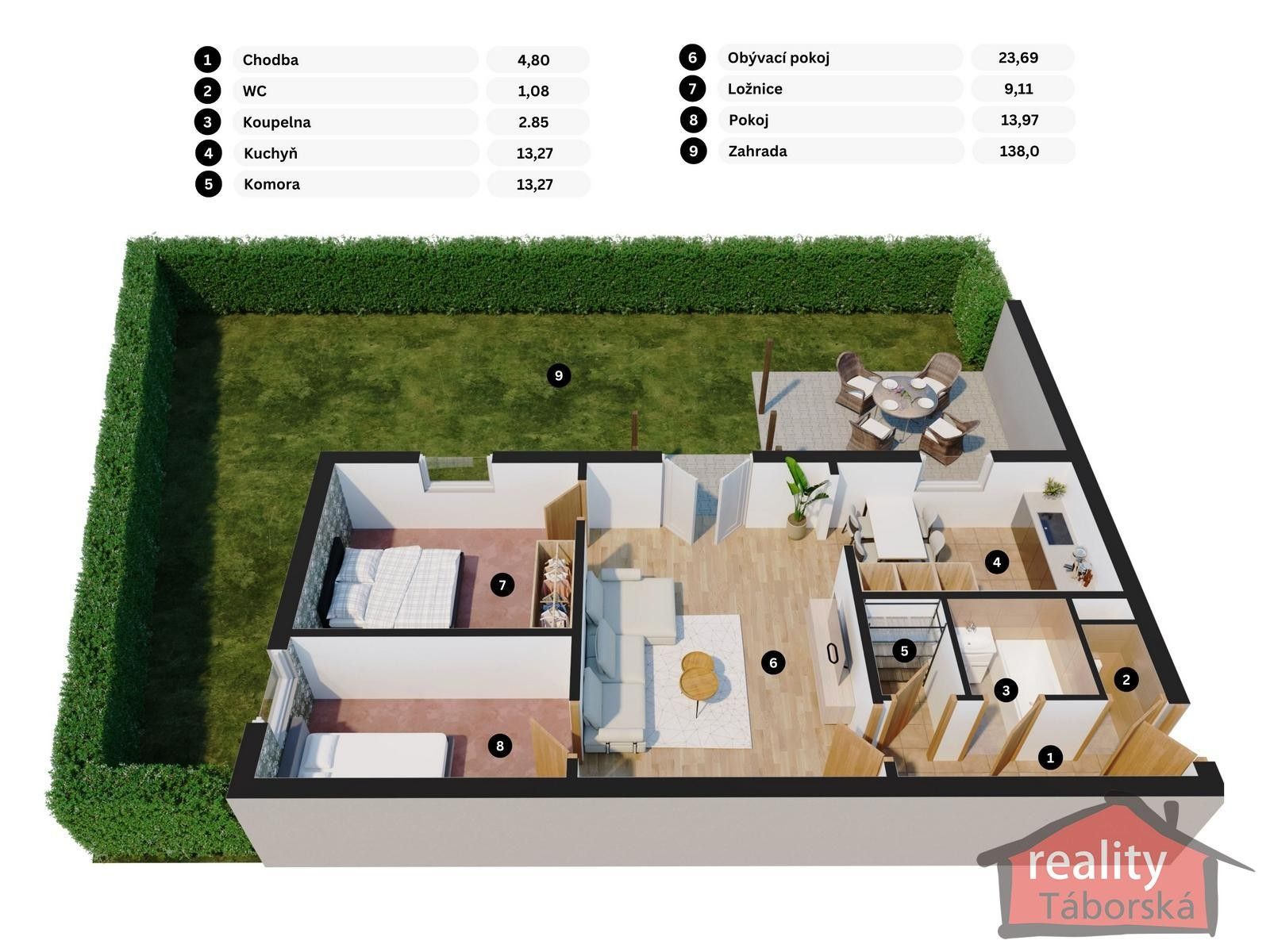 3+kk, Luční, Nupaky, 69 m²