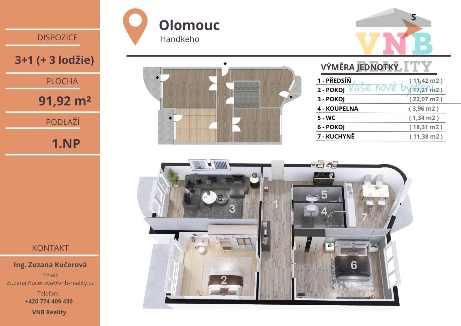 Prodej byt 3+1 - Handkeho  , Olomouc, 92 m²