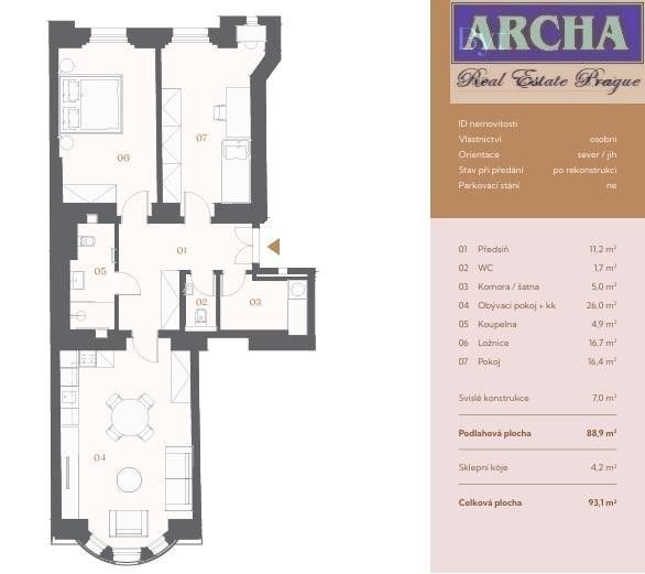 3+kk, Pod Zvonařkou, Praha, 93 m²