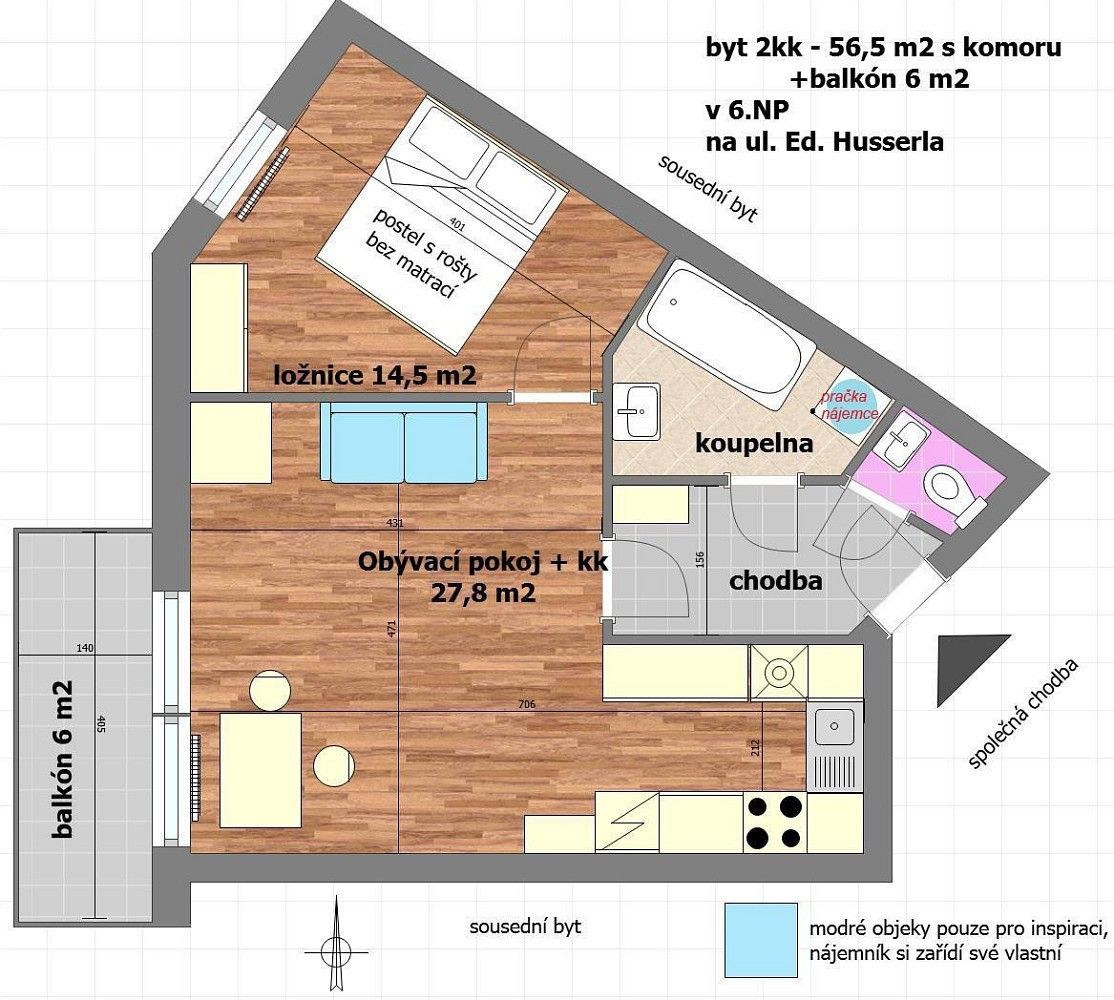 Byt 2+kk · 57 m² · Edmunda Husserla, Olomouc - 3