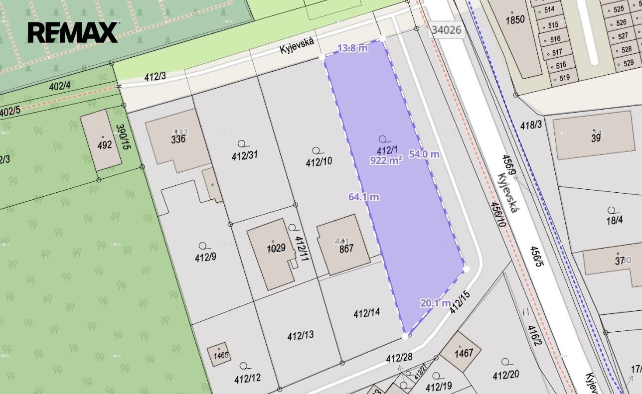 Prodej pozemek pro bydlení - Kyjevská , Pardubice, 922 m² - 2