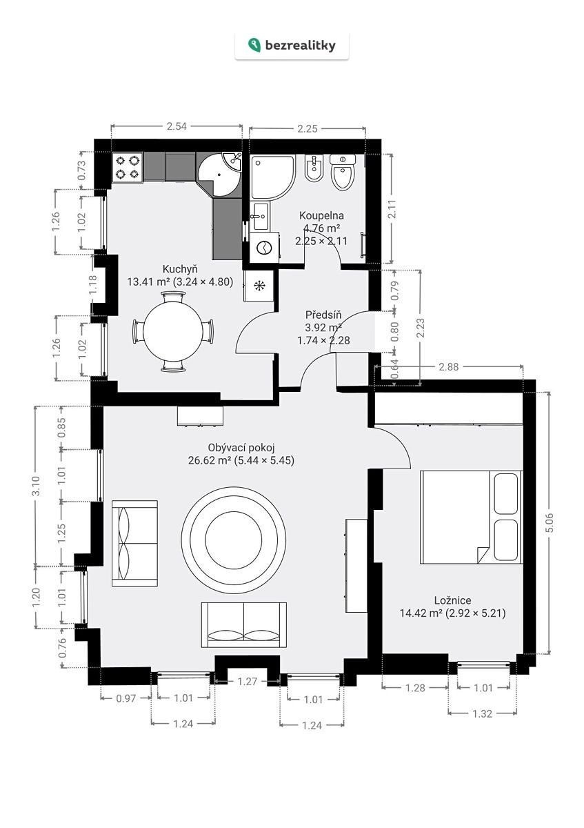 Prodej byt 2+1 - 1. máje 786, Hrádek nad Nisou, 63 m² - 2