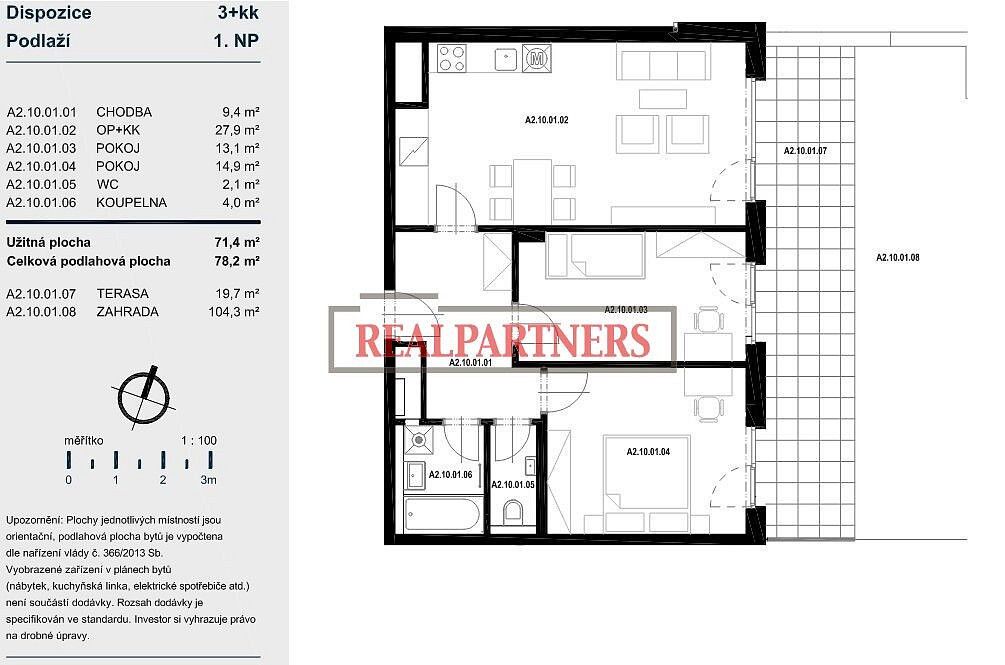 3+kk, Praha - Řeporyje, okres Praha 13, Hlavní město Praha, 71 m² - 2