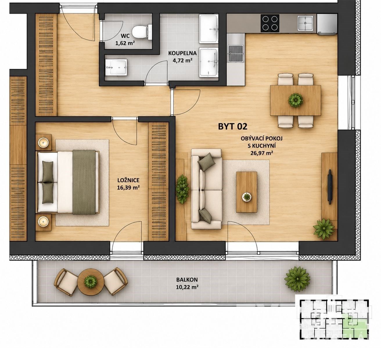 2+kk, Havlíčkův Brod, 50 m²