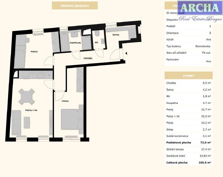 3+kk, U křížku, Praha, 106 m²