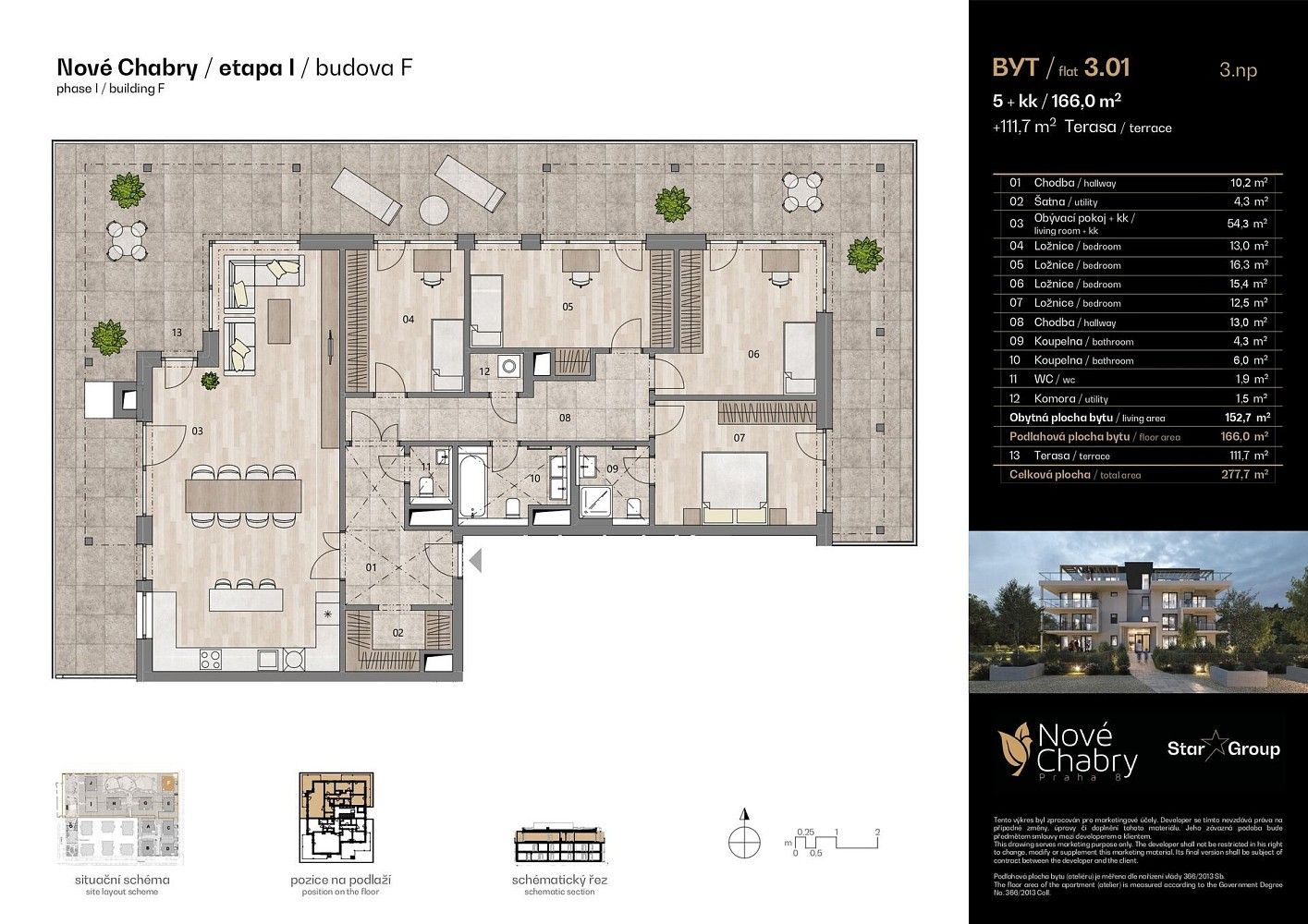5+kk, Praha - Dolní Chabry, okres Praha 8, Hlavní město Praha, 166 m² - 2