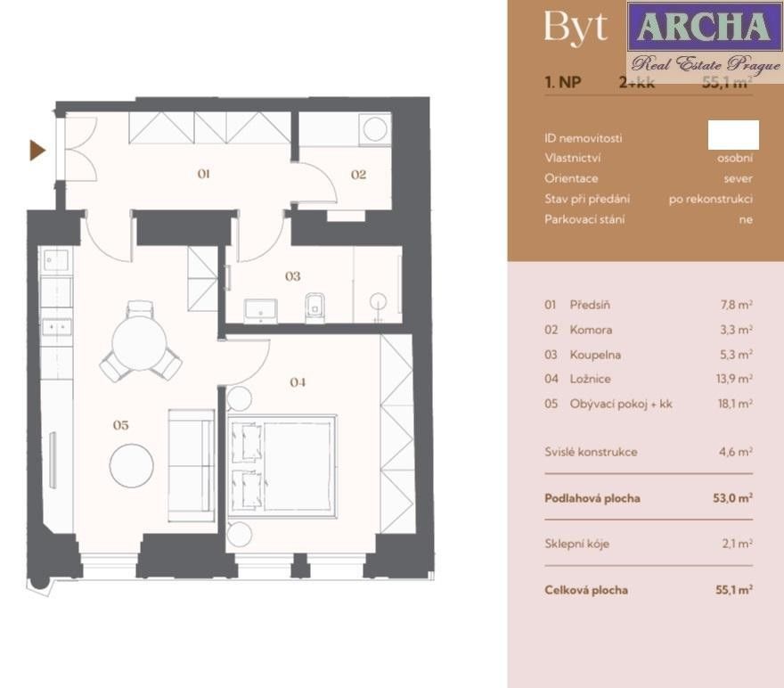 Prodej byt 2+kk - Pod Zvonařkou, Praha, 55 m²