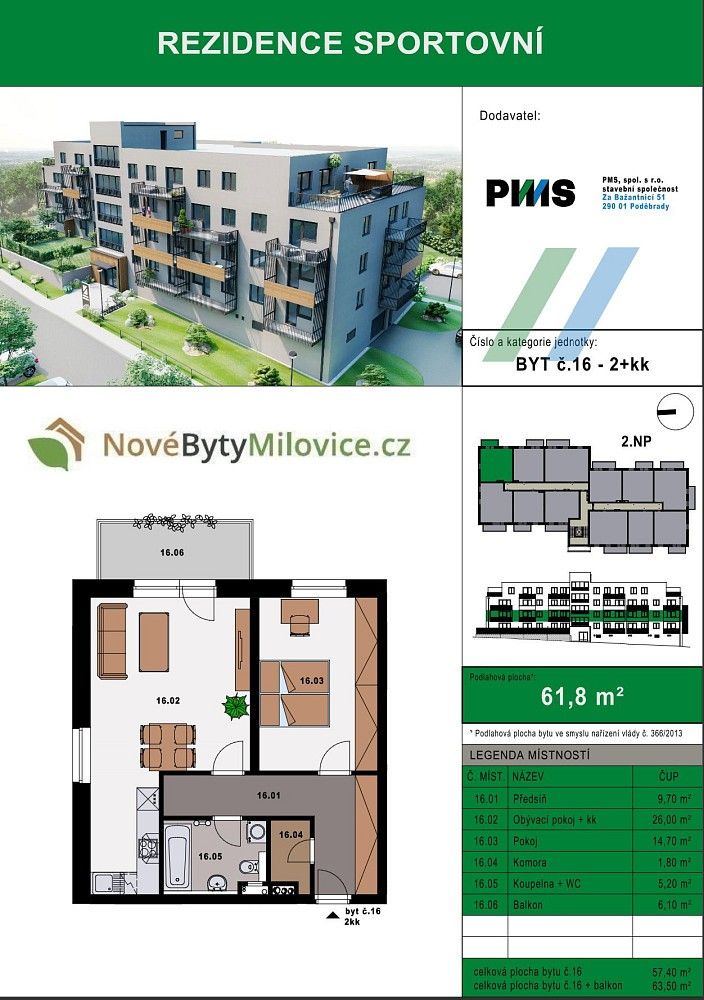 2+kk, Milovice - Mladá, okres Nymburk, Středočeský kraj, 57 m² - 1