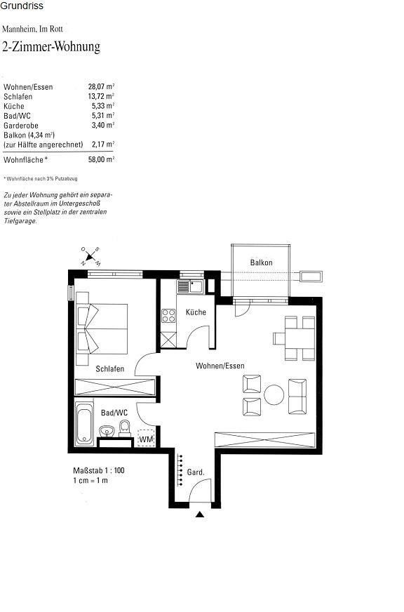 2+1, Mannheim Käfertal Baden-Württemberg 68309, 58 m² - 2