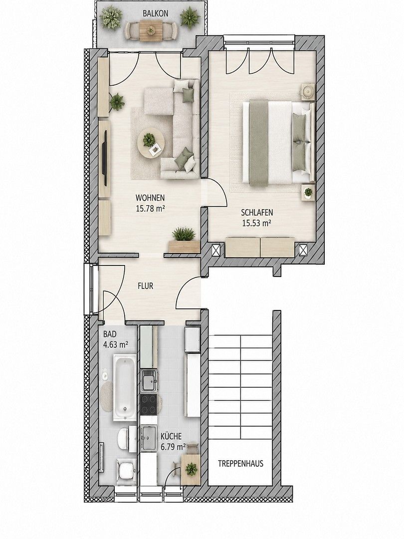 2+1, Hainstraße 16, , Sasko, 50 m² - 1