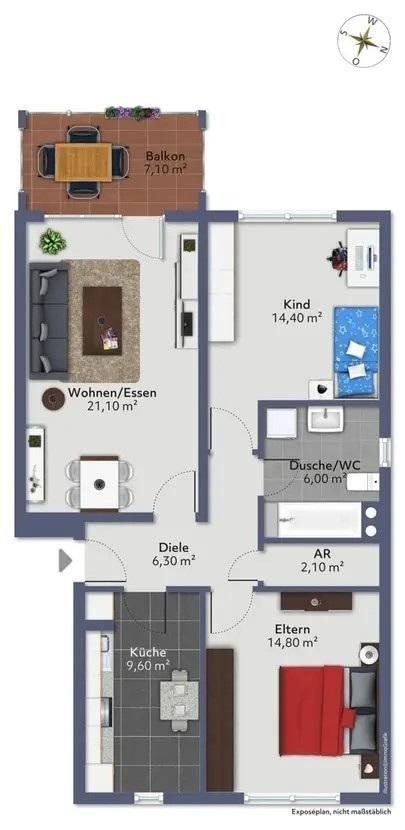 3+1, , Bádensko-Württembersko, 78 m² - 2