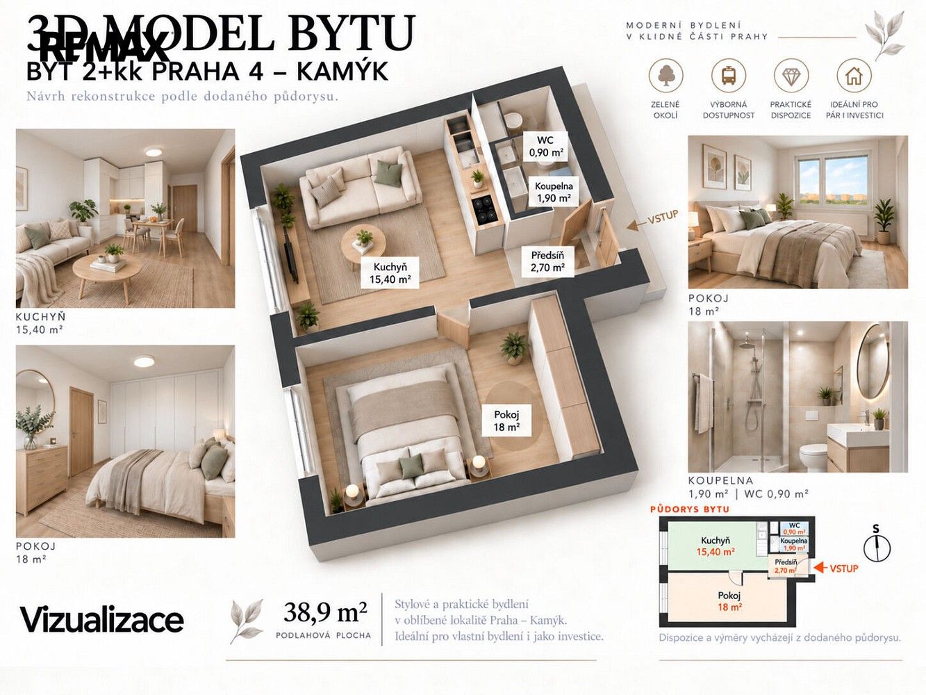 Prodej byt 2+kk - Praha - Kamýk, okres Praha 12, Hlavní město Praha, 39 m² - 5