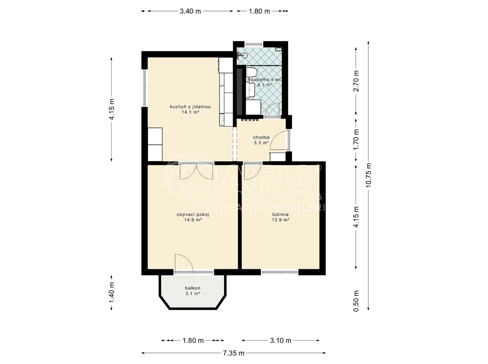 Pronájem byt 2+1 - Nerudova, České Budějovice, 48 m²