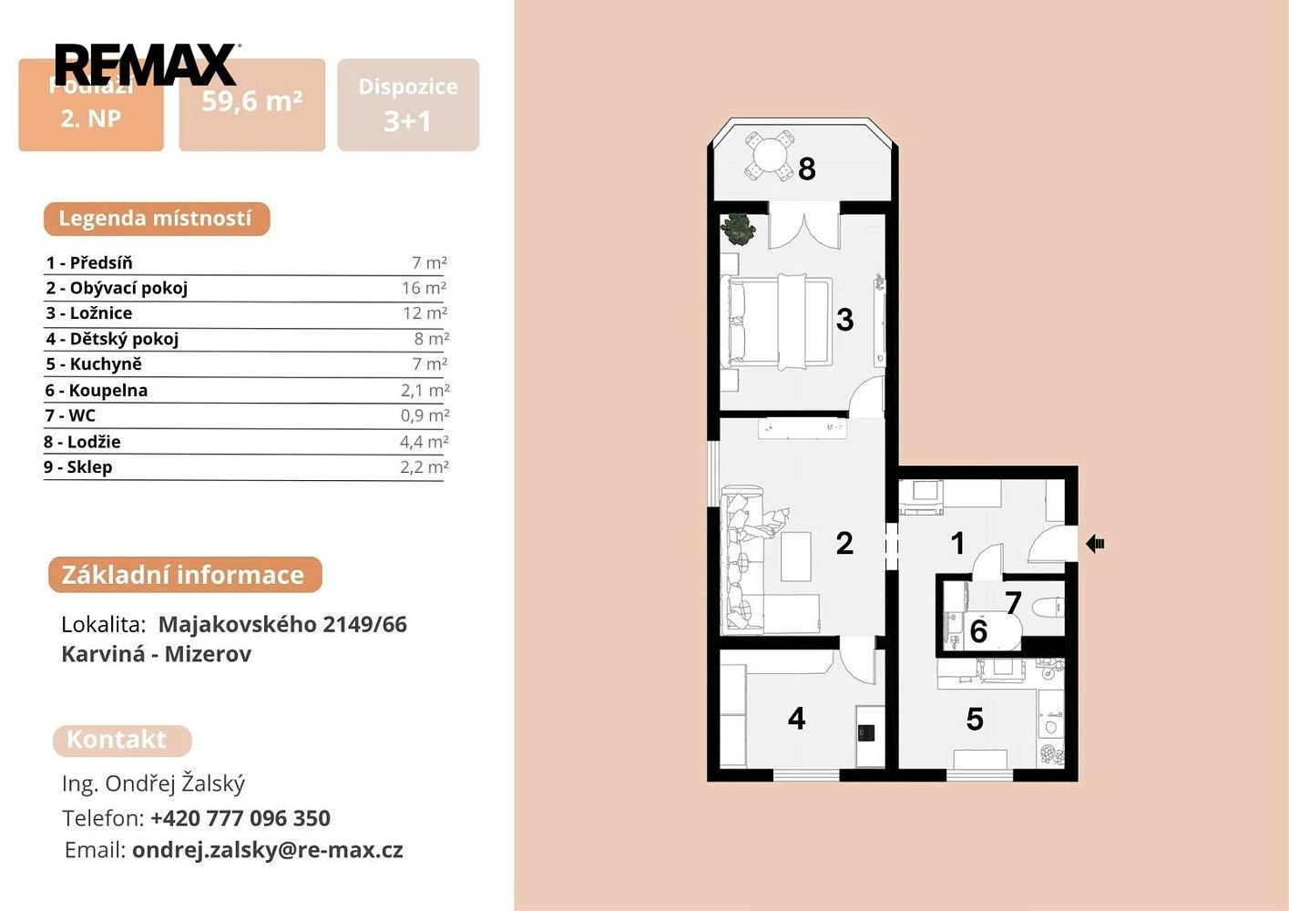 Prodej byt 3+1 - Majakovského, Karviná - Mizerov, 60 m² - 5