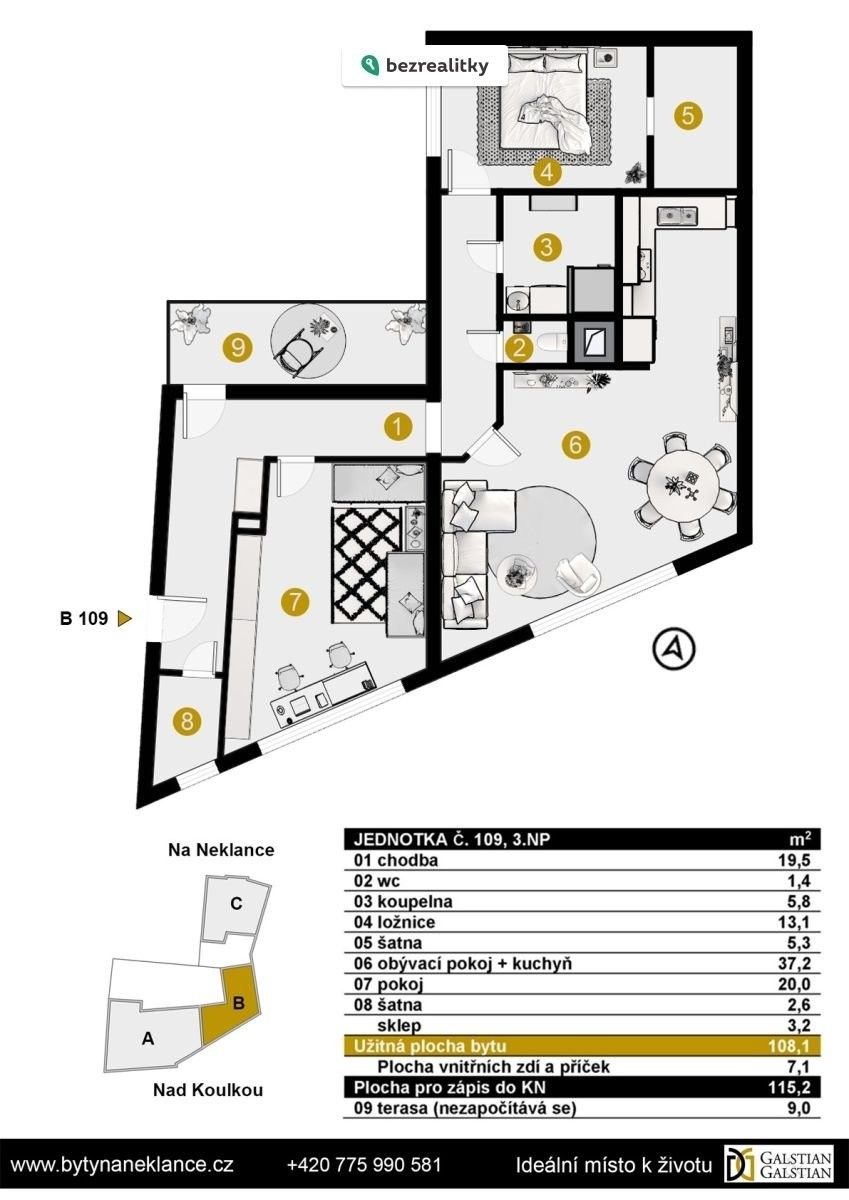 3+kk, Nad Koulkou 3383, Praha Smíchov, 110 m² - 1