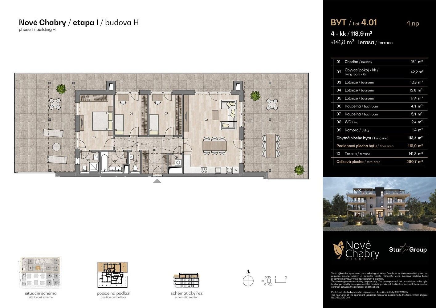 4+kk, Praha - Dolní Chabry, okres Praha 8, Hlavní město Praha, 118 m² - 2