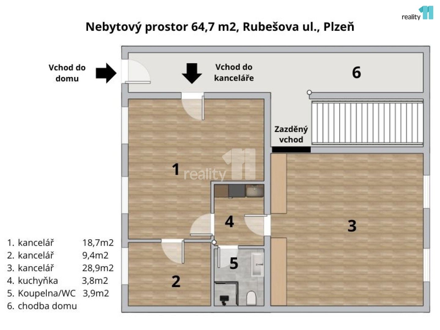 Prodej kancelář - Rubešova, Plzeň, 65 m²
