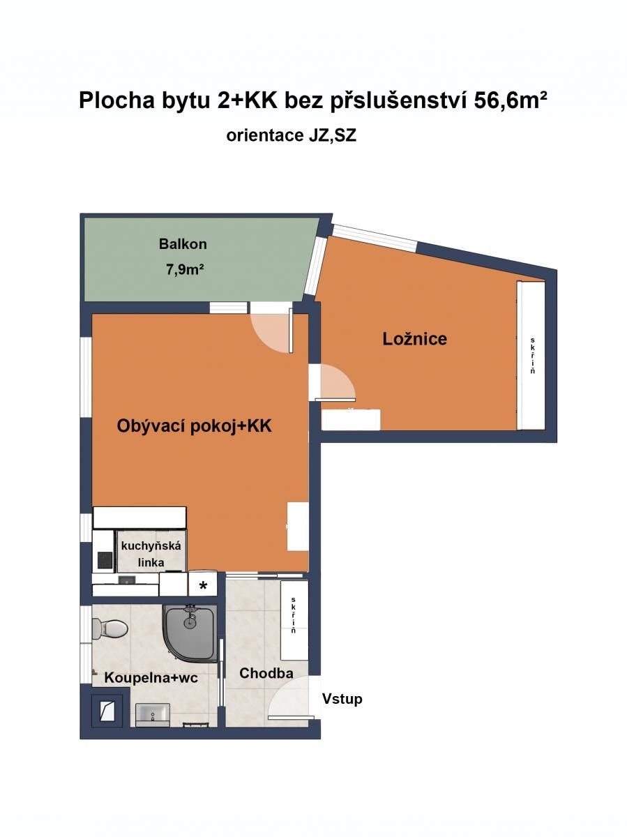 2+kk, Makedonská, Praha, 56 m² - 2