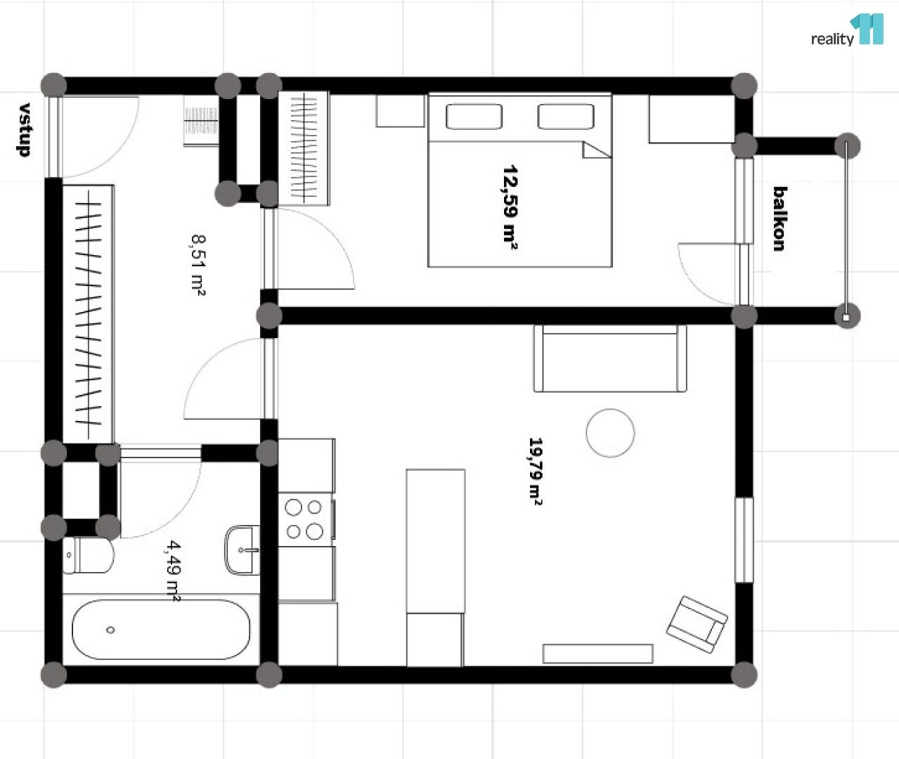 2+kk, V závětří, Praha, 49 m²