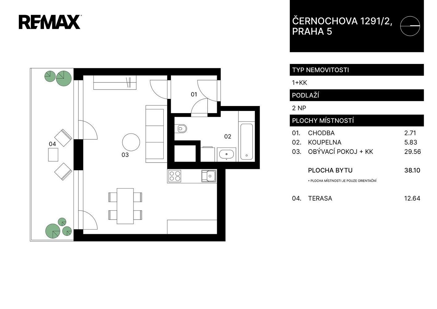 Byt 1+kk · 38 m² · Praha - Košíře, okres Praha 5, Hlavní město Praha - 3
