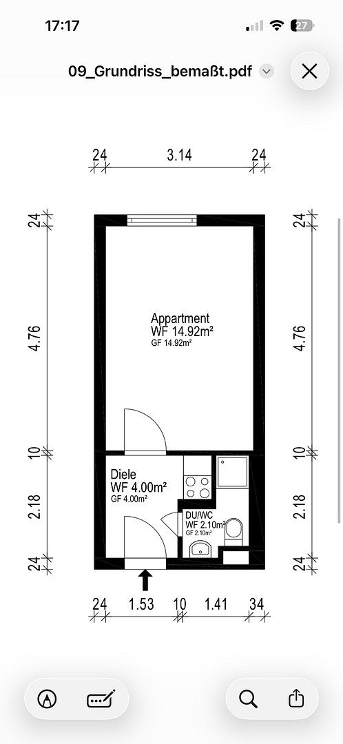 1+1, Kurt Schuhmacher Straße 32 Kaiserslautern Kaiserslautern Rheinland-Pfalz 67663, 21 m² - 1