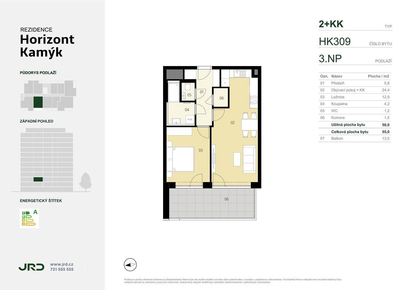 Byt 2+kk · 55 m² · Praha - Kamýk, okres Praha 12, Hlavní město Praha - 3