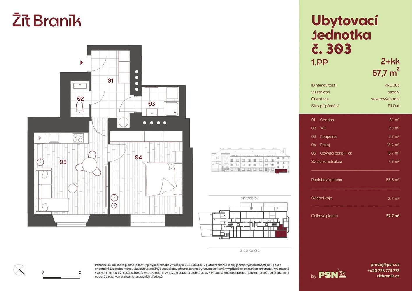 2+kk, Ke Krči, Praha 4 - Braník, 51 m² - 2