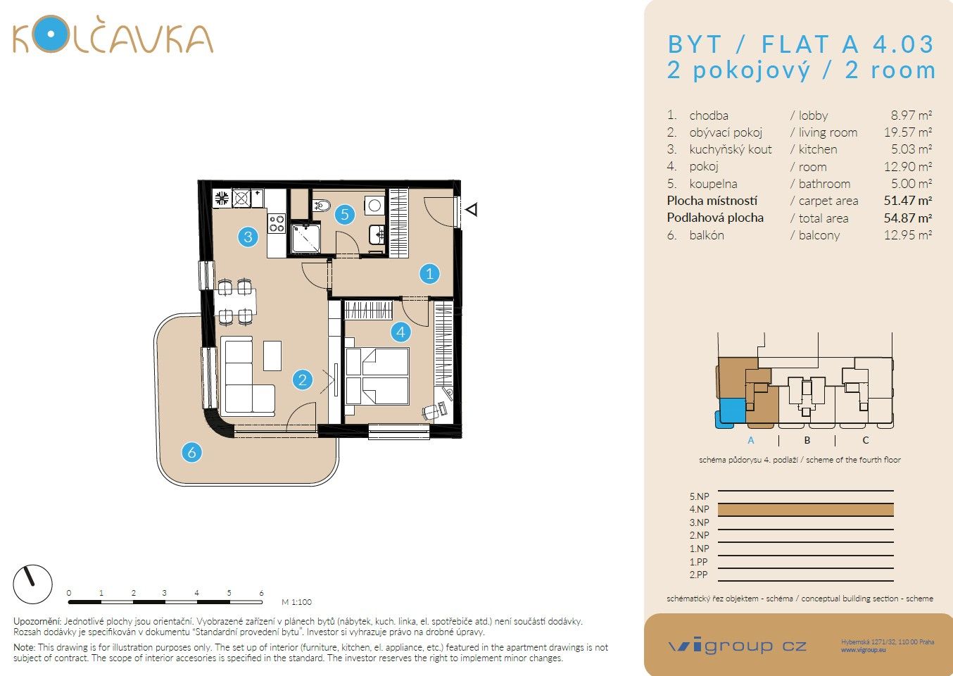 Prodej byt 2+kk - Nad Kolčavkou, Praha, 52 m²